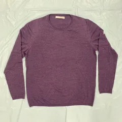 ESTNATION／エストネーション ニット セーター メンズXL パープル系 ウール100％ クルーネック 長袖【ダメージあり】