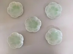 〇有田焼 青白磁 梅型透かし 小皿 5客【未使用に近い】