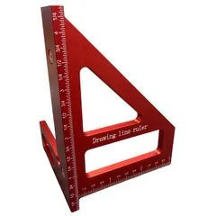 三角スケール アルミ スコヤ 直角定規 分度器 ケガキゲージ 差し金 まるのこ定規 diy 工具 さしがね レッド