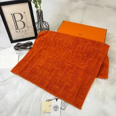 鑑定済み【 新品未使用 】エルメス  《 ステアーズ 》 オレンジ オランジュ フー コットン タオル Hロゴ ゲストタオル