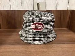 STUSSY ステューシー バケハ バケットハット ハウンドトゥース 汚れ有り 中国製 ブラック ホワイト 千鳥柄 総柄 ポリエステル ポリウレタン