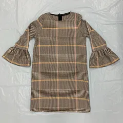 ZARA ザラ／Trafaluc／レトロ千鳥格子チェック ワンピース  ベルスリーブ 秋冬 クラシック 大人可愛い きれいめ　ミニ～ひざ丈