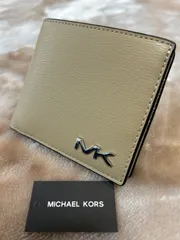 未使用マイケルコースMICHAEL KORSマイケル・コース二つ折り財布 折財布 さいふ サイフ wallet 小銭入れ無 札入れ camel キャメル グレージュ無地ロゴレディースlady's LADYS女性用 ウィメンズwomen