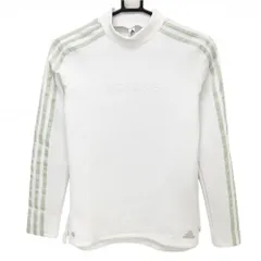 【美品】アディダス 長袖ハイネックシャツ 白×ライトグリーン 袖3ライン レディース L ゴルフウェア adidas