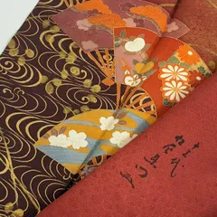 作家物 付下げ 流水 金彩 扇に花柄 紋無し 訪問着 正絹 着物 MK-1579