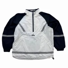 アディダス 90s 白タグ ハーフジップ プルオーバー ナイロンジャケット ブラック ホワイト Lサイズ メンズ