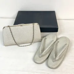 【良品】草履 バッグ セット ／ Zori & Clutch Bag 銀×波紋織り柄 [Mサイズ] 訪問着・留袖に◎ 和装小物