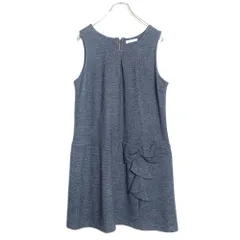 【美品】ローズティアラ★ビッグリボンが可愛い♪ ふんわりニット風ノースリーブワンピース 大きいサイズ42 紺系 z16407