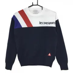 【超美品】ルコックゴルフ セーター ネイビー×白 肩トリコロールライン ロゴ ニット レディース L ゴルフウェア le coq sportif