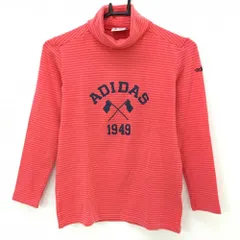 【超美品】アディダス 長袖ハイネックシャツ レッド系 ボーダー ロゴネイビー 裏起毛  レディース M/M ゴルフウェア adidas