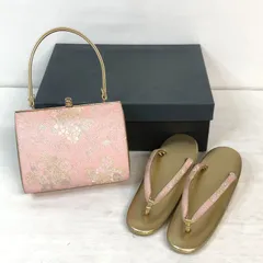 【良品・匿名配送OK】草履 バッグ セット ／ Zori Sandals & Handbag Set ベビーピンク金 織り柄 [Mサイズ] 振袖・訪問着に◎ 和装小物