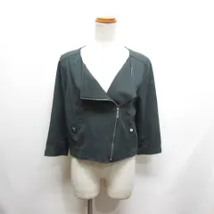 ミスティウーマン mysty woman 七分袖 ライダース風 ジャケット M チャコールグレー 薄手 ブルゾン クロップド ブルゾン