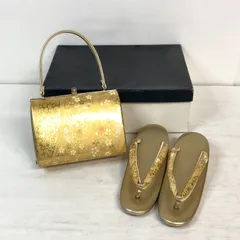 【良品】草履 バッグ セット ／ Zori Sandals & Handbag Set 豪華金彩×桜柄 [Lサイズ] 成人式・訪問着に◎ 和装小物