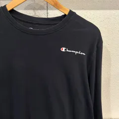 古着 L 長袖 ロンT 黒 ブラック champion チャンピオン ワンポイント 無地