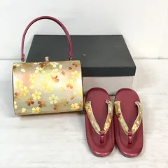 【美品・匿名配送OK】草履 バッグ セット ／ Zori Sandals & Handbag Set 豪華赤金×桜ぼかし [Mサイズ] 振袖・卒業式に◎ 和装小物