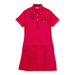 サイズ：M FILA GOLF フィラゴルフ  半袖ポロワンピース ボタンダウン プリーツ  レッド系 [240101575801] ゴルフウェア レディース ストスト