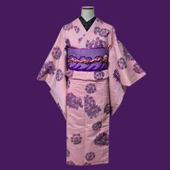 銘仙 花薬玉 藤 絞り 紫 アンティーク着物 名古屋帯 - メルカリ