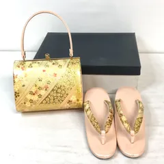 【良品】草履 バッグ セット ／ Zori Sandals & Handbag Set 桜ぼかし ピンク金 [Mサイズ] 振袖・訪問着に◎ 和装小物