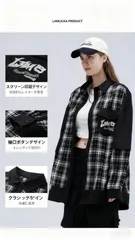 ブラック×ホワイト チェック シャツ - ワークウェア風 パッチデザイン ユニセックス