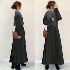 ロングワンピース 即購入OK 春秋 切り替え ワンピース レディース プリーツワンピース 秋冬 ワンピース レディース プリーツワンピース 丸