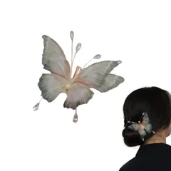 前髪 蝶 ヘアピン ヘアクリップ 髪留め 髪飾り グラデーション色 女性 ガールズ 和装 浴衣 和風 着物 ヘアアクセサリー プレゼント (鬱金色)