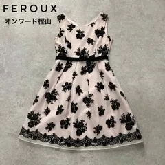 Feroux　オンワード樫山　パーティードレス　フォーマルワンピース　フレア　Aライン　花柄フロッキー　りぼん　ピンク　Sサイズ相当