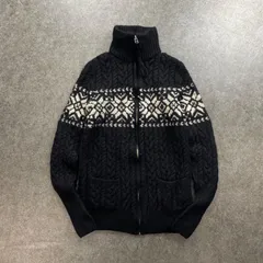 RALPH LAUREN HAND KNIT Nordic Sweater Full-Zip ラルフローレン ノルディックセーター ハンドニット ケーブルニット フルジップ ウール ブラック レディース L