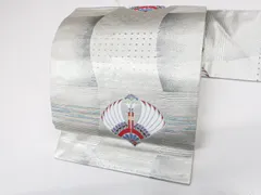 【一輝堂】九寸名古屋帯 六通 銀糸 正絹 美品 25b11-2221