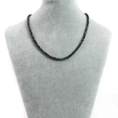 シンプルストーンネックレスブラックスピネル【ボタンカット】4×5mm【天然石ビーズパワーストーン】