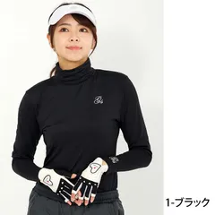 ゴルフウェア レディース タートルネック インナーシャツ アンダーウェア gs GOLF 裏起毛 暖かい ストレッチ トップス 長袖 ハイネック 秋冬 1-ブラック
