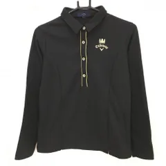 【超美品】キャロウェイ 長袖ポロシャツ 黒×ゴールド ロゴ刺しゅう ラメ糸 裏起毛  レディース L ゴルフウェア Callaway