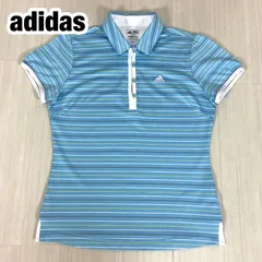 【美品】【使用感少】adidas アディダス クライマクール 半袖ポロシャツ ゴルフ スポーツウェア レディースS ボーダー ブルー ワンポイント 刺繍ロゴ 着丈55cm 肩幅33cm 身幅(脇下)40cm 袖丈15cm【古着】