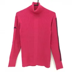 アディダス タートルネックセーター ピンク×ネイビー 袖3ライン ニット レディース M/M ゴルフウェア adidas