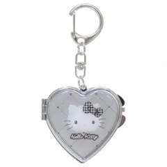 【メール便】ハローキティ キーリング ハート型ミラーキーホルダー モノトーン サンリオ カミオジャパン 鏡 キャラクター グッズ 