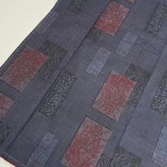 本場大島紬 泥藍染 一元式 裄65 素敵な絣柄 正絹 着物 MK-1597