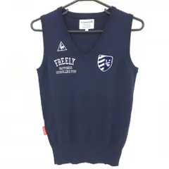 【美品】ルコックゴルフ ニットベスト ネイビー×白 ロゴ刺しゅう Vネック ウール混 レディース M ゴルフウェア le coq sportif