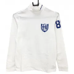 【新品】パーリーゲイツ 長袖ハイネックシャツ 白×ブルー ロゴプリント 日本製 レディース 1(M) ゴルフウェア PEARLY GATES