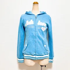 Y2K ウィッシュコア 刺繍ジップパーカー 水色 ビジュー レ レディース 160 ハート パステルカラー 秋冬 ロマンチック 韓国系 平成ギャル 平成女児