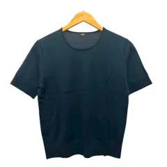 自由区 オンワード樫山 ニット セーター クルーネック ウール 無地 半袖 38 緑 グリーン