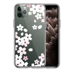 iPhone11pro ケース クリア桜 ホワイト スマホケース 側面ソフト 背面ハード ハイブリッド