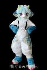 ファースーツ 狐 マスク 着ぐるみセット グリーン ケモノ ファースーツ