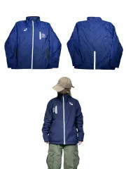 アシックス ネイビ ロゴ ウィンドブレーカー ジャケット M