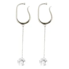 【B：シルバー×フリーサイズ】[Cream dot. クリームドット公式] イヤーカフ レディース  イヤーカフ 金属アレルギー ニッケルフリー 両耳用 イヤカフ メタル ロングチェーン 揺れる キュービックジルコニア パール  