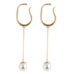 【A：ゴールド×フリーサイズ】[Cream dot. クリームドット公式] イヤーカフ レディース  イヤーカフ 金属アレルギー ニッケルフリー 両耳用 イヤカフ メタル ロングチェーン 揺れる キュービックジルコニア パール  