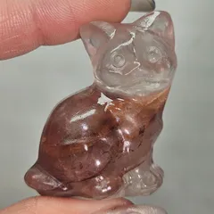 ライモナイトインクォーツ✨ファイヤークォーツ✨猫🐱カービング✨