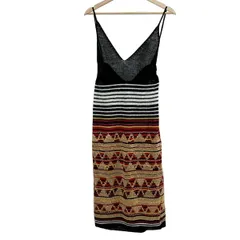 CURRENTAGE(カレンテージ) ワンピース レディース美品  - レッド×黒×マルチ キャミワンピ/ロング/ニット/ボーダー