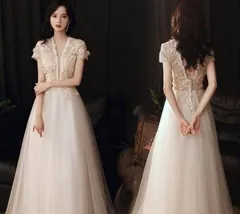 送料無料 未使用 発表会 11号 L チュール パ－ティ－ 女優 気品 ミディアム ドレス (OPN1213）