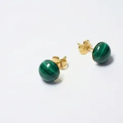 マラカイト 天然石の一粒ピアス【サージカルステンレス 金属アレルギー対応】ゴールドカラー グリーン