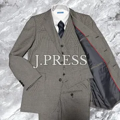 J.PRESS ジェイプレス 3ピース セットアップ スーツ 千鳥格子 ウール 段返り 3B 背抜き センターベント 開き見せ グレー系 灰色 サイズM相当