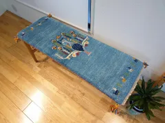 ペルシャ ギャッベ ミニランナー ラグ 115x40cm 青 孔雀 RJ15904G